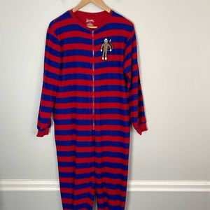 Nick & Nora Red Blue Striped Sock Monkey Small Pajamas